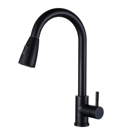 Canilla monocomando cocina pico cisne extensible (Negro)