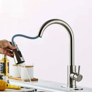 Canilla monocomando cocina pico cisne extensible (Acero inoxidable)